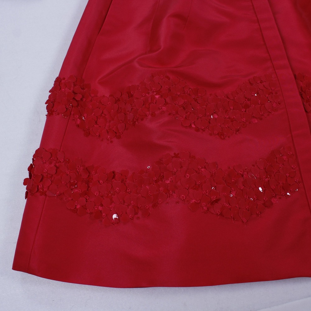 Carolina Herrera Red 100% Silk Embroidered Belted A-Line Shirt Dress Sz 6 - Picture 2 of 11